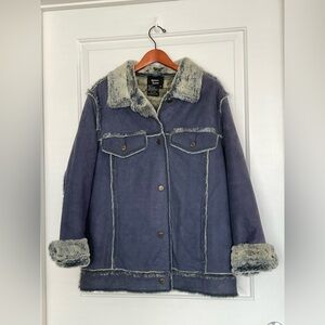 Vintage Dennis Basso Faux Fur Lined Blue Jacket Luxe Statement Designer Suede M